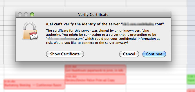 ical can't verify the identity of the server