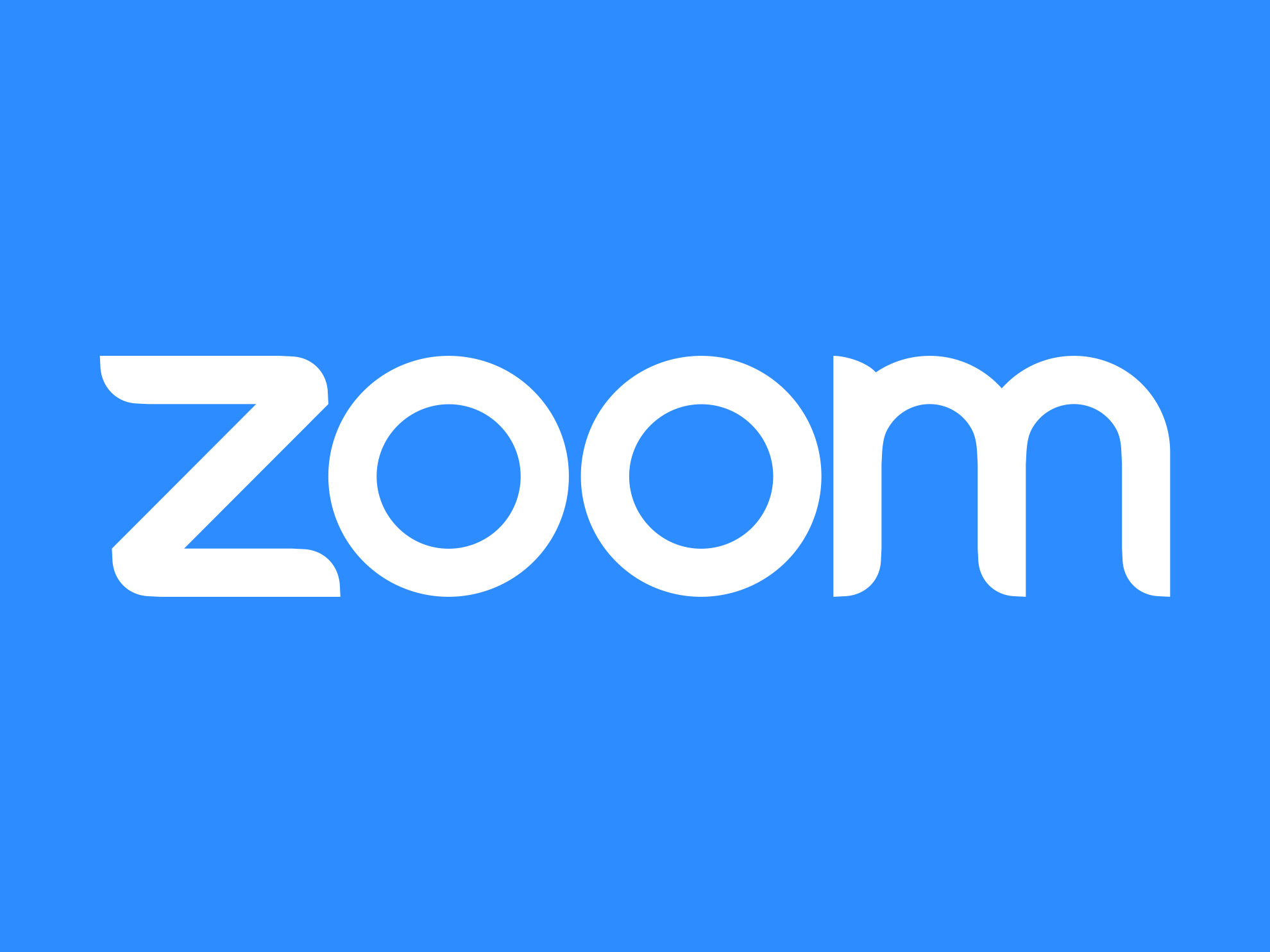 White zoom logo on blue background