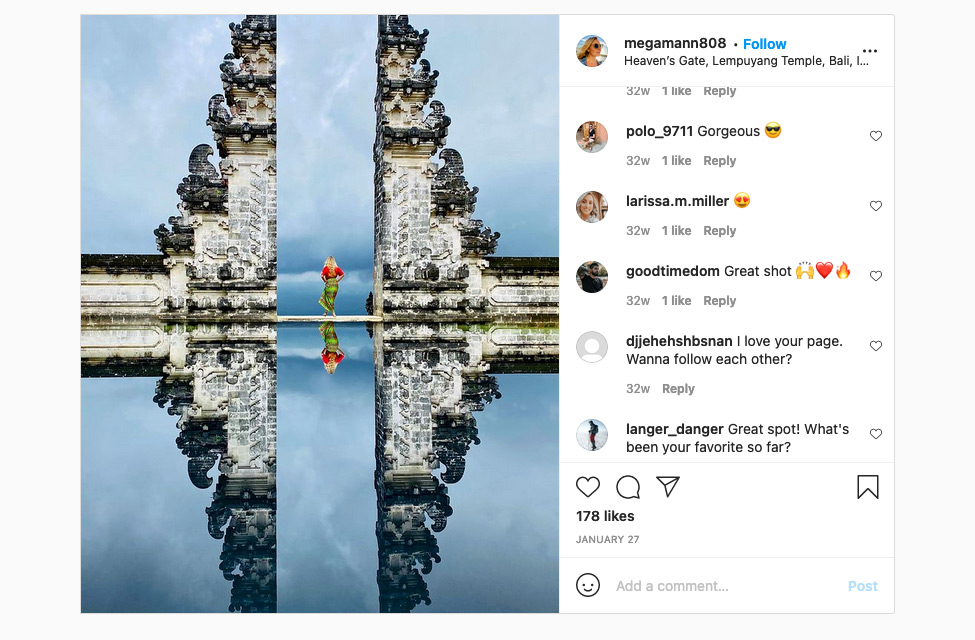 A staged photo of the Gates of Heaven in Bali, Indonesia without fake water